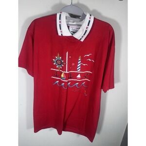 Vintage Gopher Sport Red Nautical Sailboat Lighthouse Anchor Polo Shirt Top